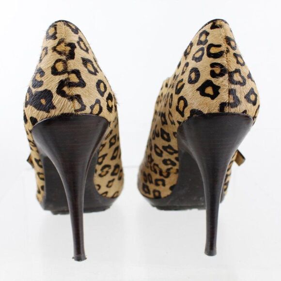 Michael Michael Kors Brown Calf Hair Leopard Peep Toe Mary Jane Heels SZ 7.5M - Picture 4 of 7